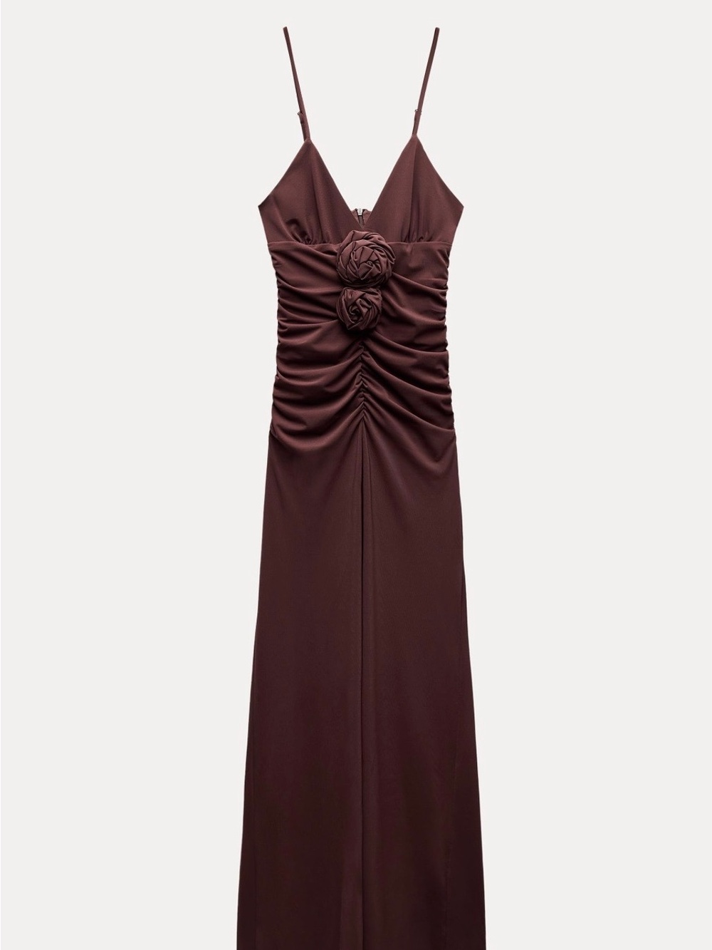 Zara Chocolate-Brown Spaghetti Strap Maxi Dress